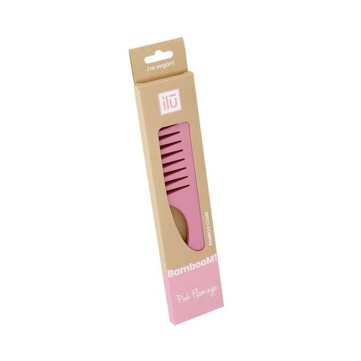 Pieptene din Bambus pentru Descalcit Parul - BambooM Pink Flamingo Detangling Comb - Ilu