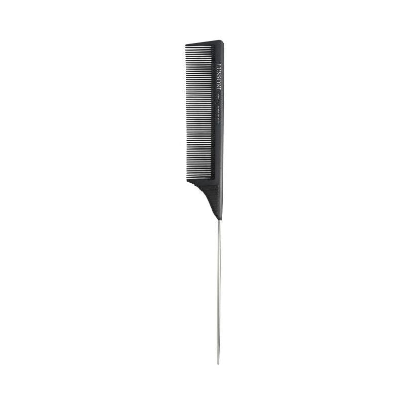 Pieptene din Carbon pentru Coafura cu Coada de Soarece din Metal - Carbon Antistatic Pin Tail Comb for Styling No. 302 - Lussoni - HNIcosmetice.ro