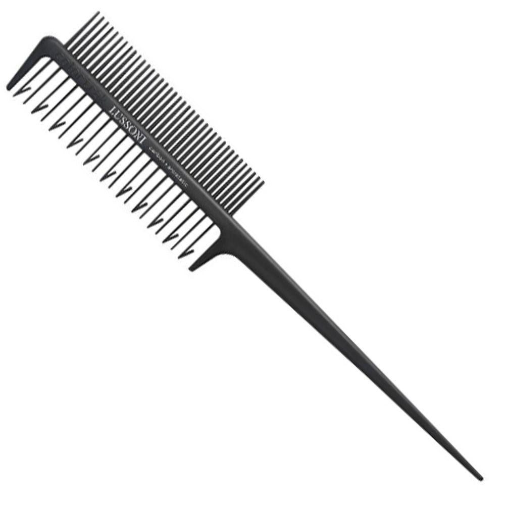 Pieptene din Carbon pentru Coafura cu Coada de Soarece - Carbon Antistatic Styling Handle Comb No. 502 - Lussoni - HNIcosmetice.ro