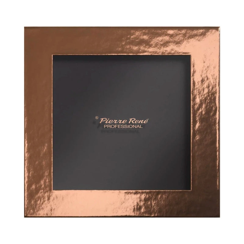 Paletă magnetică goală Pierre Rene Professional Gold Art, cu ramă dreptunghiulară auriu-bronz metalizat, finisaj lucios și centru negru cu logo-ul brandului, pentru organizarea rezervelor de machiaj.