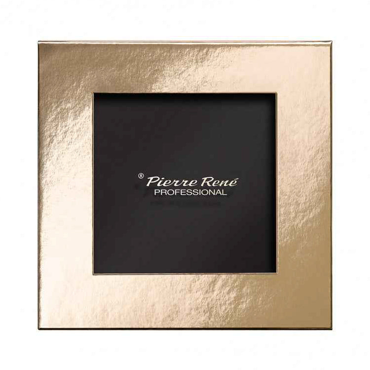 Paletă magnetică goală Pierre Rene Professional Gold Art, pentru 9 farduri, cu ambalaj auriu metalizat și capac transparent în centru, inscripționat cu logo-ul Pierre Rene Professional.