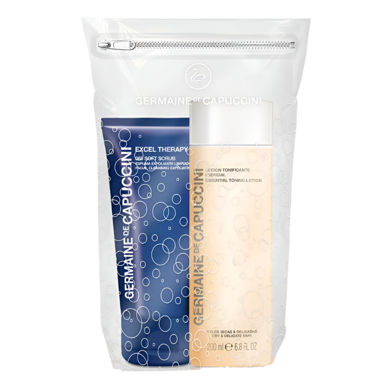 Set Duo Soft Scrub Ten Uscat si Sensibil - Options Line Essential Toning Lotion 200ml + Excel Therapy O2 Soft Scrub 150ml Set - PP Germaine de Capuccini