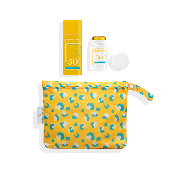 Set Geanta Animal Print pentru Soare - Timexpert Sun Anti-ageing Protective Fluid SPF50+ Wrinkles-Dark Spots 50ml + Invisible Protective Stick SPF50+ 25ml Set - PP Germaine de Capuccini