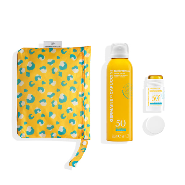 Set Geanta Animal Print pentru Soare - Timexpert Sun Easy&Fresh Face - Body Mist SPF50+ 200ml + Invisible Protective Stick SPF50+ 25ml Set - PP Germaine de Capuccini