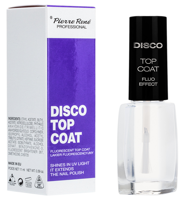 Strat De Protectie Pentru Oja Clasica Cu Efect Fluorescent - Disco Top Coat 11ml -  PIERRE RENE - HNIcosmetice.ro