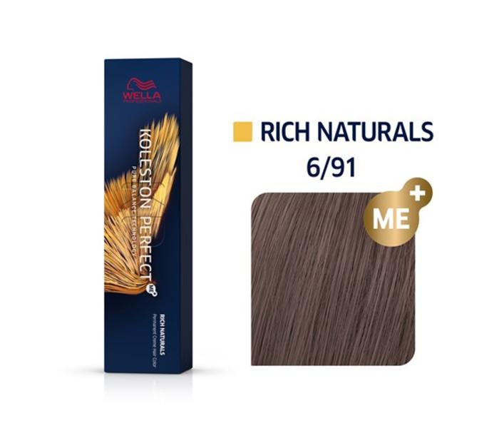 Vopsea de Par 6/91 Permanenta - Rich Naturals Koleston Perfect Me+ Blond Inchis Cedru Cenusiu  60ml - Wella