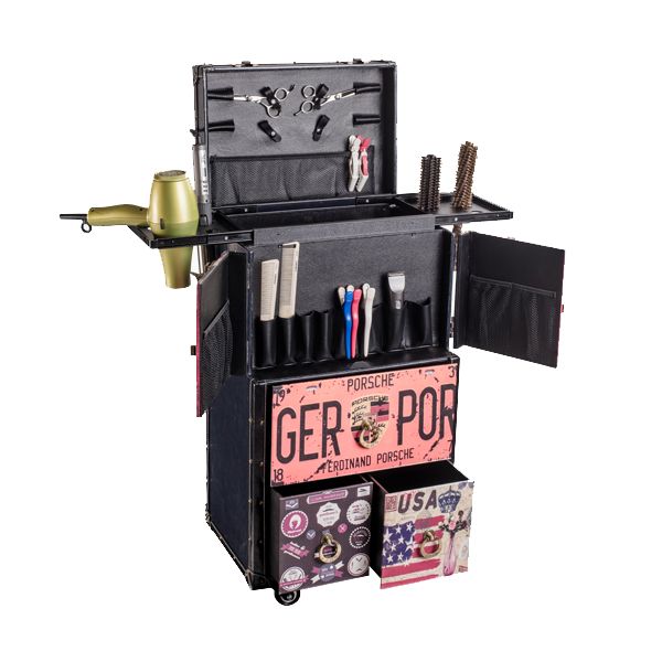 Ucenic Retro Tip Troler pentru Saloanele de Coafura / Frizerie - Country Blue Maletin - Bifull - HNIcosmetice.ro