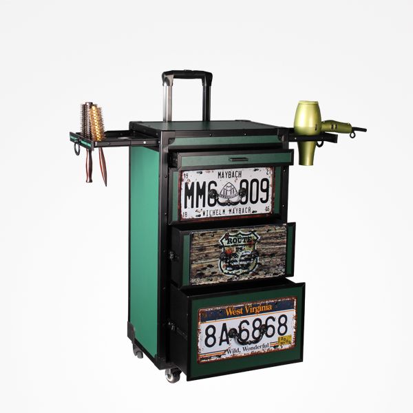 Ucenic Retro Tip Troler pentru Saloanele de Coafura / Frizerie - Country Green Carrito - Bifull - HNIcosmetice.ro