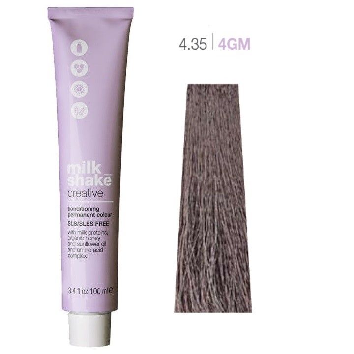Vopsea de Par 4.35/4GM Permanenta - Creative Conditioning Permanent Colour Castaniu Auriu Mahon Mediu - Milk Shake - HNIcosmetice.ro