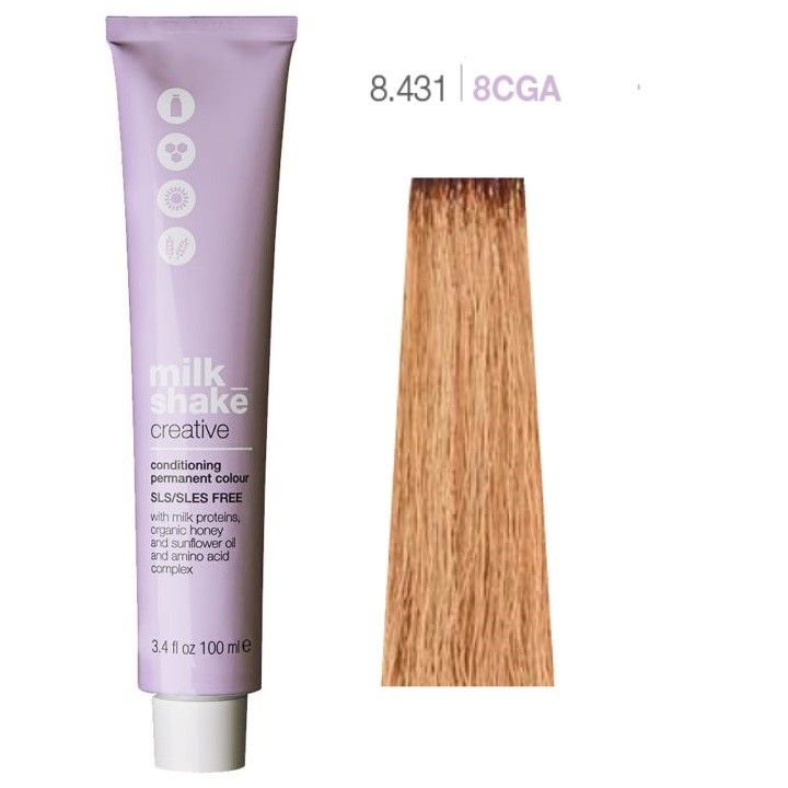 Vopsea de Par 8.431/8CGA Permanenta - Creative Conditioning Permanent Colour Blond Aramiu Cenusiu Auriu Deschis - Milk Shake - HNIcosmetice.ro