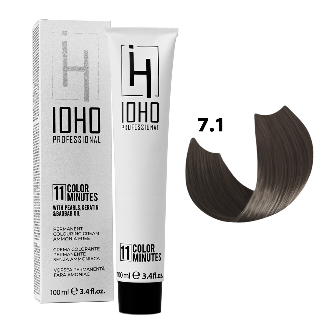 Vopsea de Par 7.1 Permanenta Fara Amoniac - Color 11 Minutes Blond Cenusiu - Ioho Professional - HNIcosmetice.ro