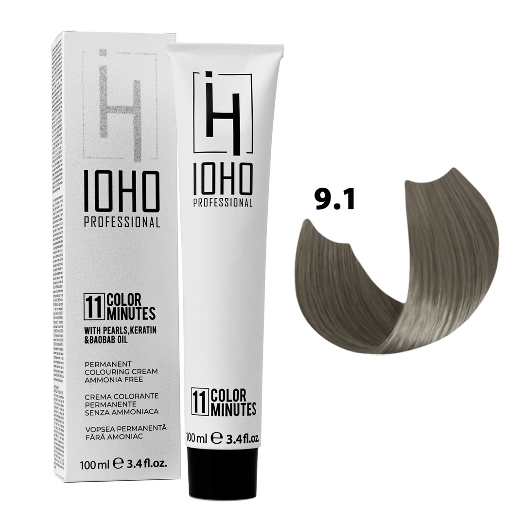 Vopsea de Par 9.1 Permanenta Fara Amoniac - Color 11 Minutes Blond Cenusiu Foarte Deschis - Ioho Professional