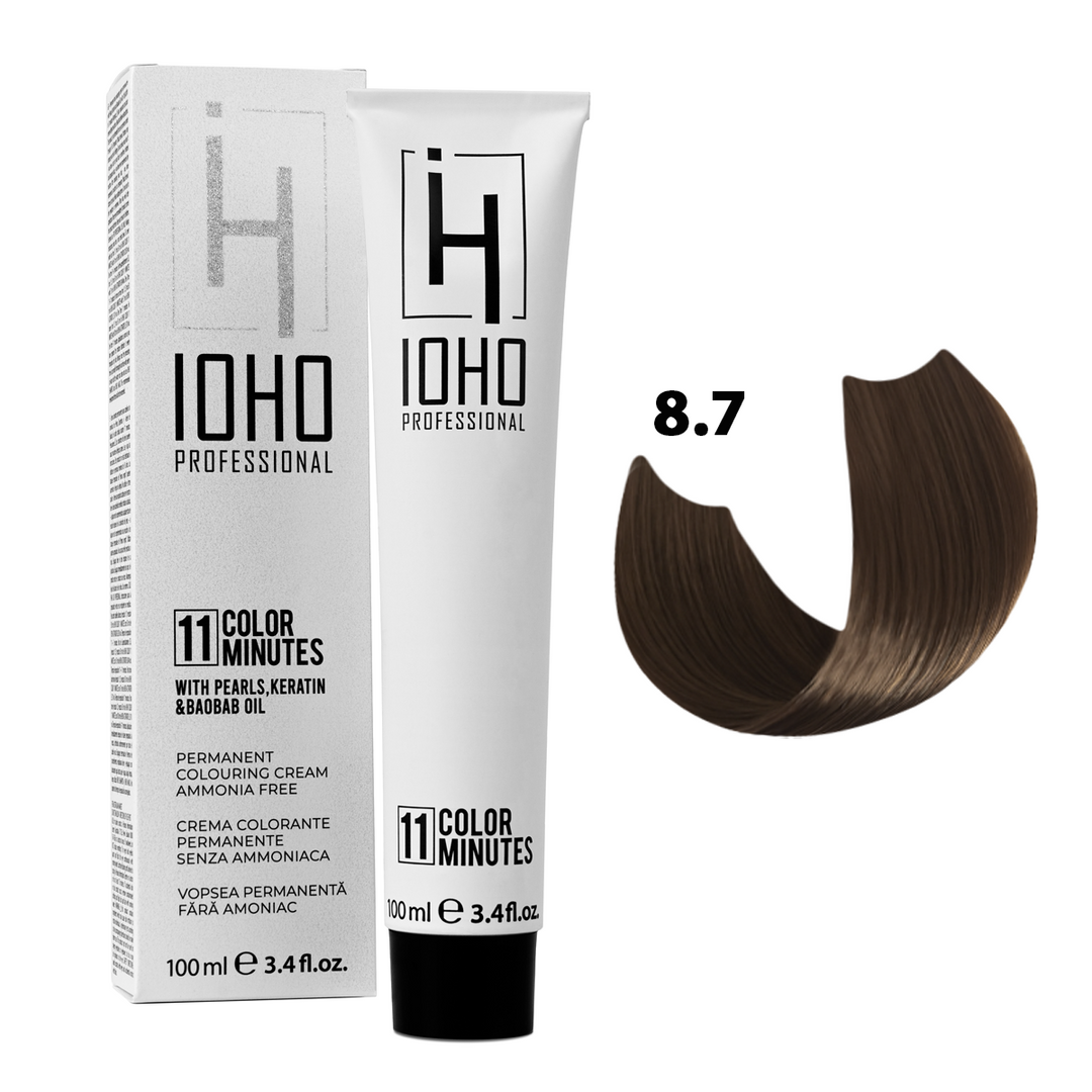 Vopsea de Par 8.7 Permanenta Fara Amoniac - Color 11 Minutes Blond Maroniu Deschis - Ioho Professional