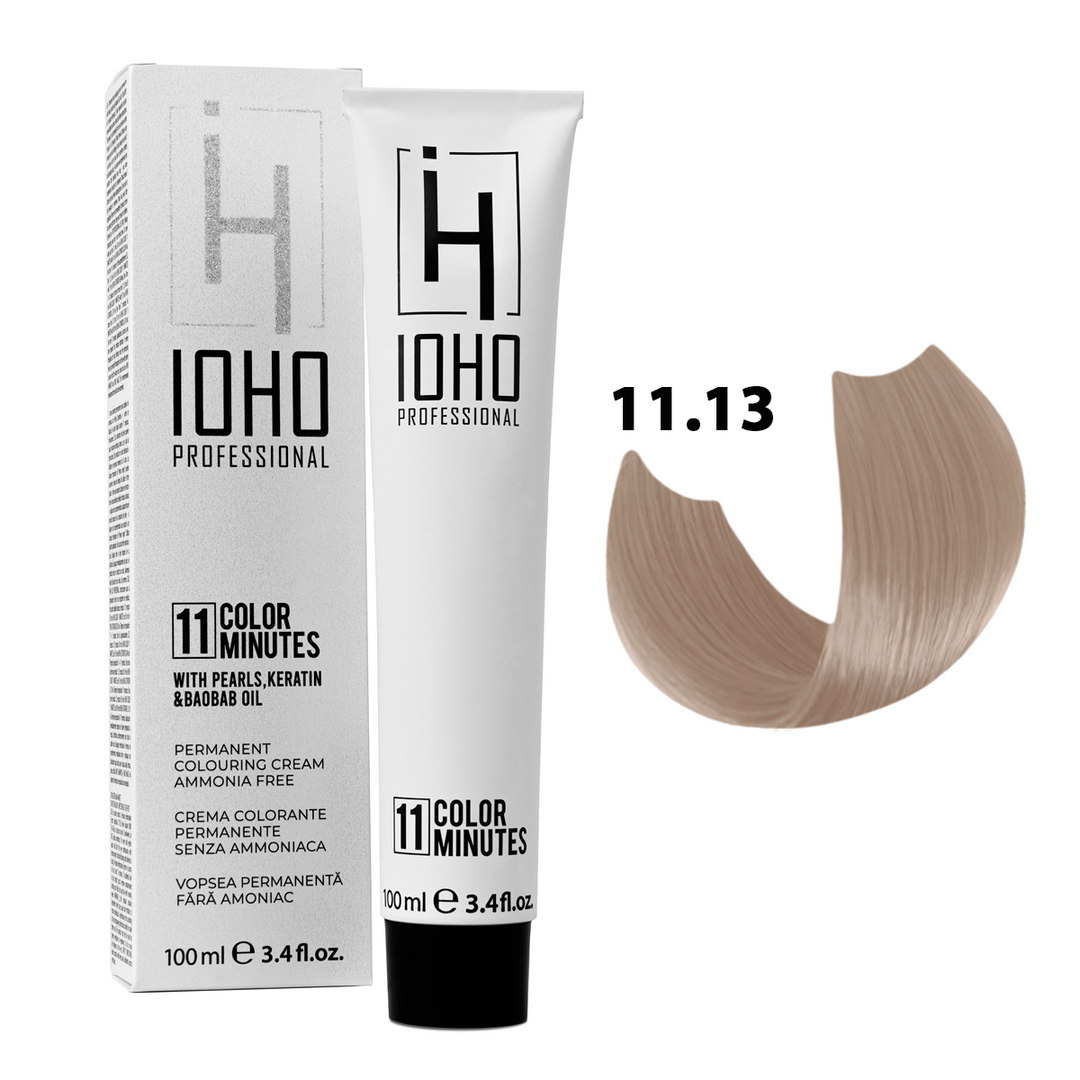 Vopsea de Par 11.13 Permanenta Fara Amoniac - Color 11 Minutes Blond Platinat Nisip Super Deschis - Ioho Professional