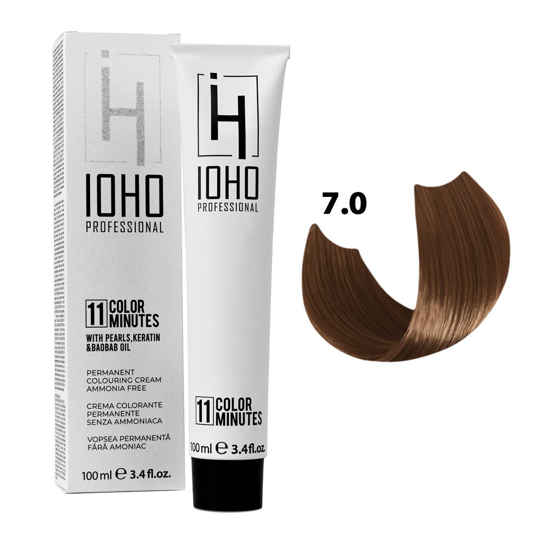 Vopsea de Par 7.0 Permanenta Fara Amoniac - Color 11 Minutes Blond - Ioho Professional