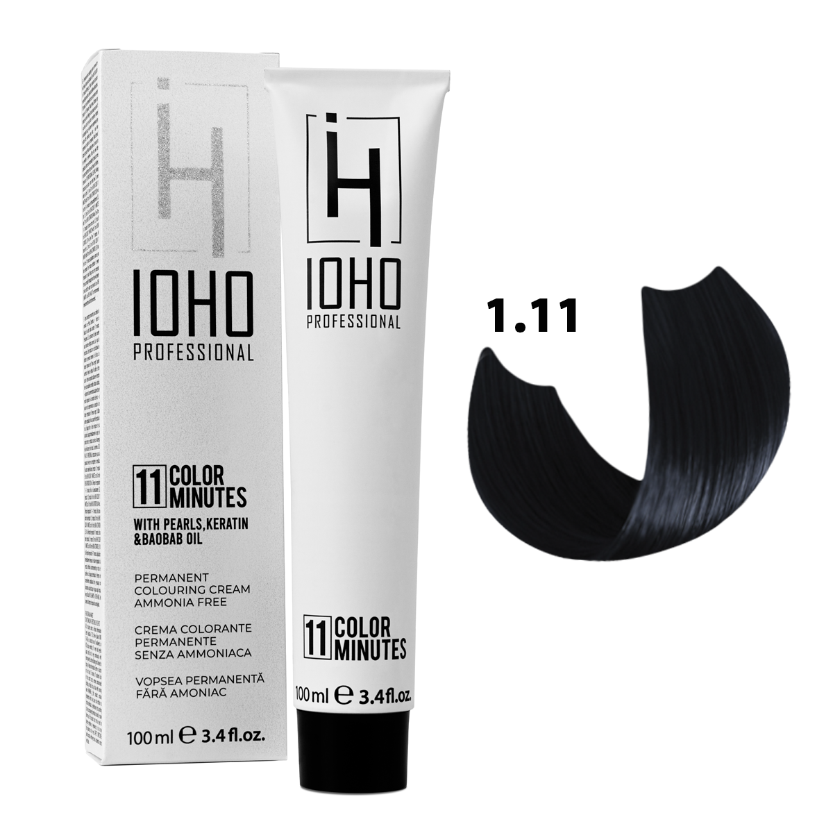 Vopsea de Par 1.11 Permanenta Fara Amoniac - Color 11 Minutes Negru Albastrui - Ioho Professional - HNIcosmetice.ro