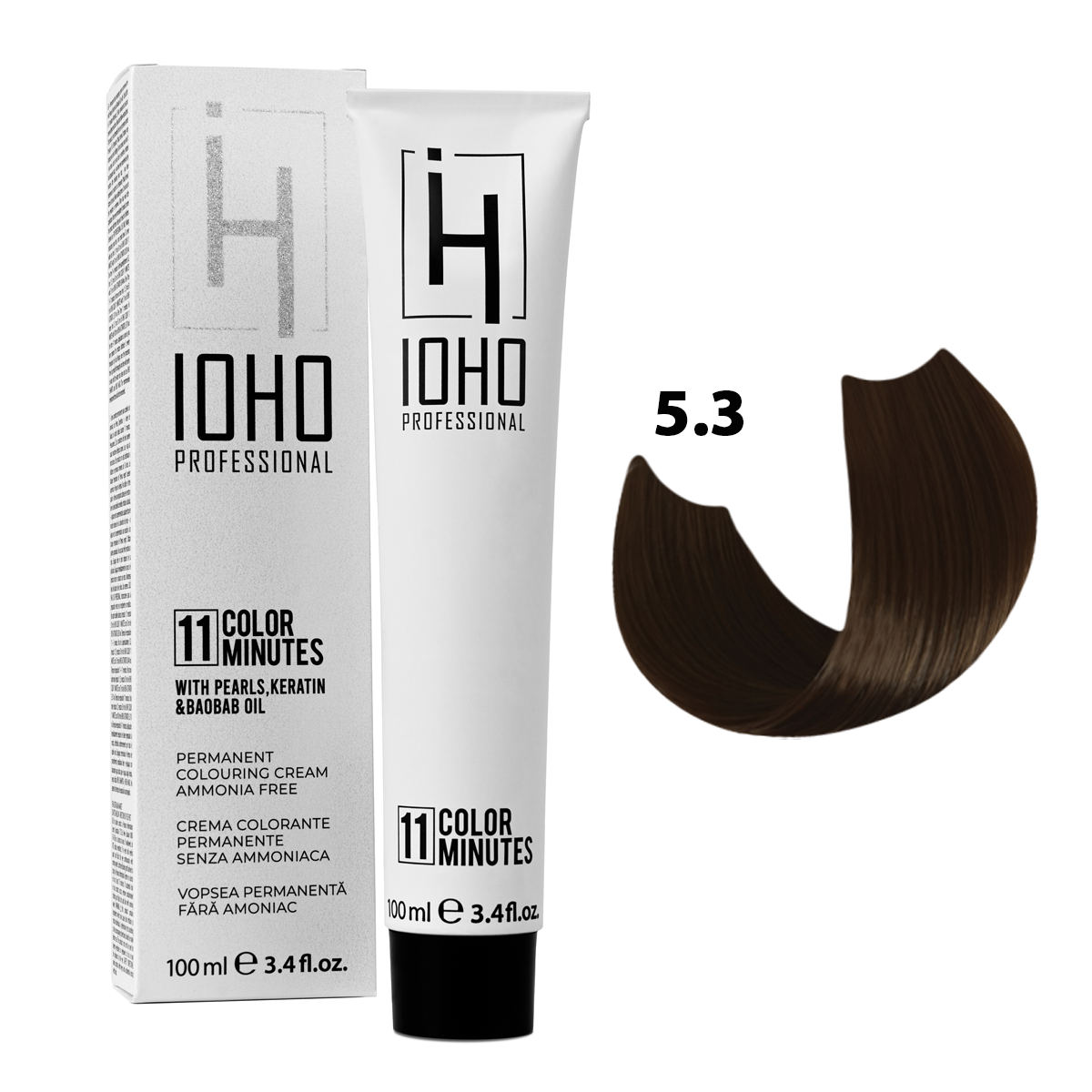 Vopsea de Par 5.3 Permanenta Fara Amoniac - Color 11 Minutes Castaniu Auriu Deschis - Ioho Professional - HNIcosmetice.ro