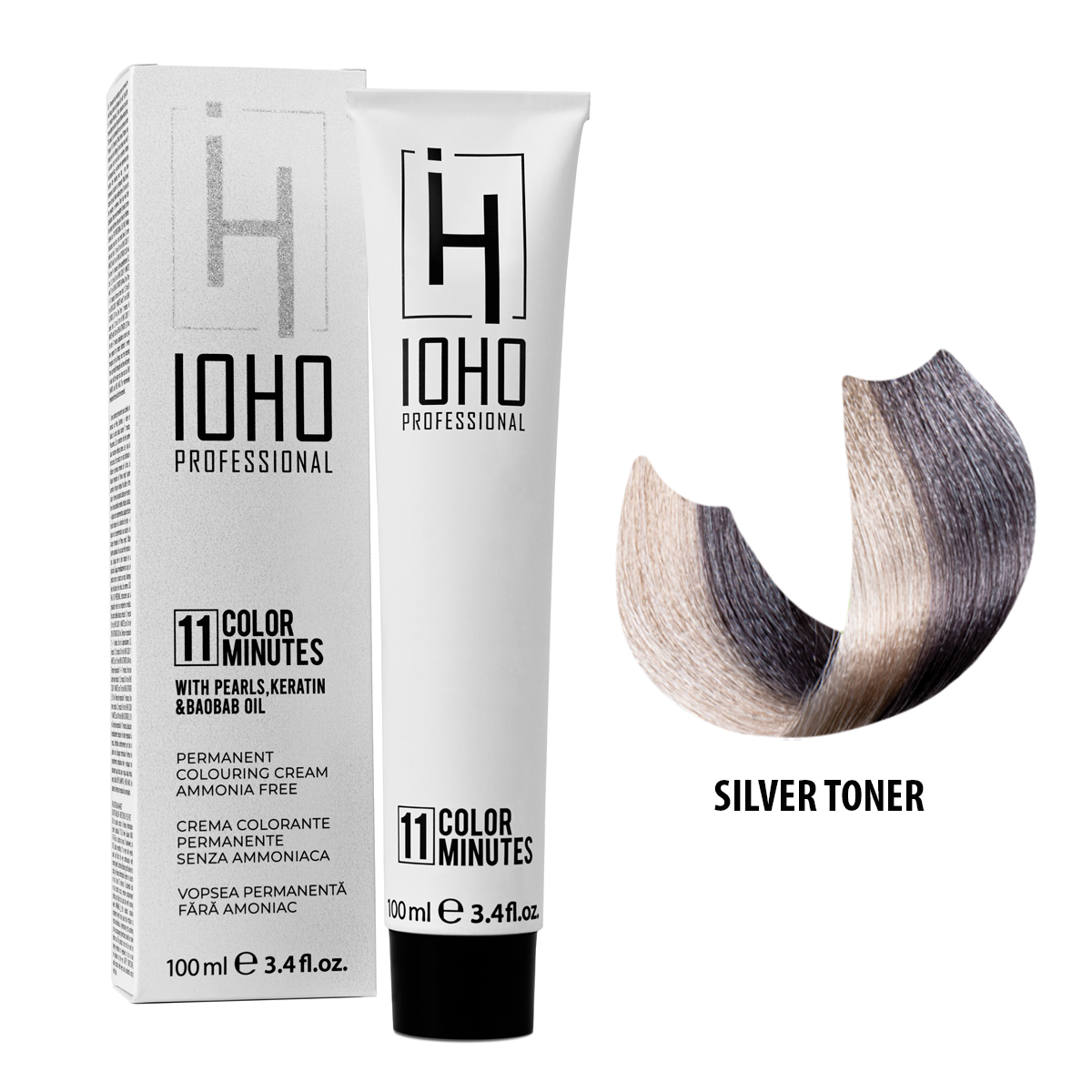 Vopsea de Par Toner Argintiu Permanenta Fara Amoniac - Color 11 Minutes Silver Toner - Ioho Professional - HNIcosmetice.ro