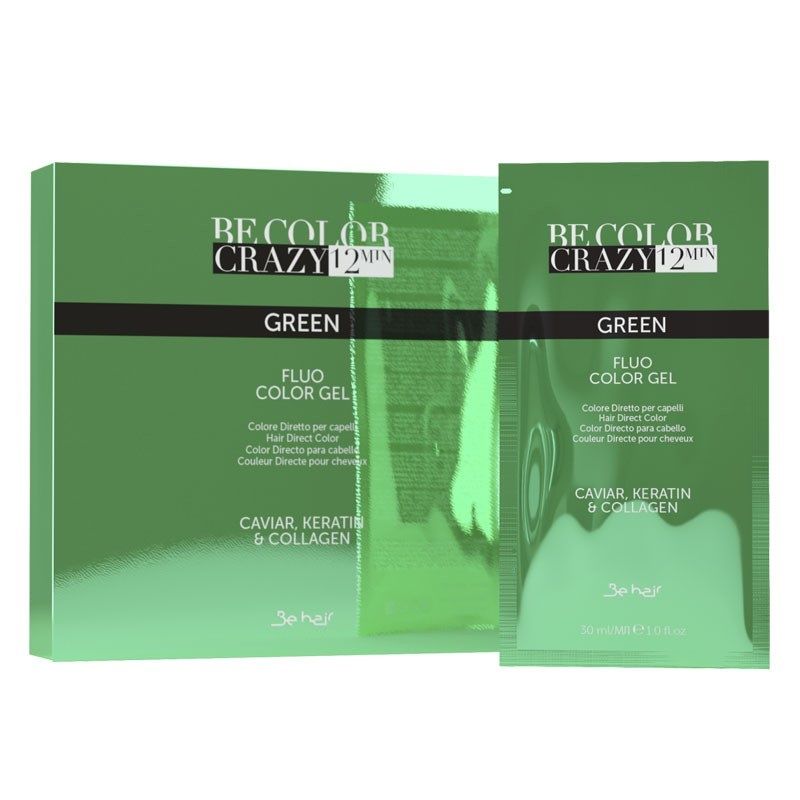 Vopsea de Par Verde Semipermanenta sau Directa - Be Color Crazy 12 Minute Green 30ml - Be Hair - HNIcosmetice.ro