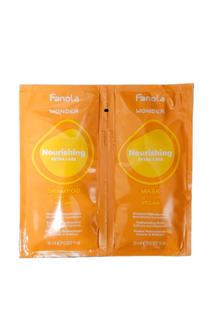 Tester Sampon si Masca Restructuranta pentru Par Uscat - Wonder Nourishing 2x15ml - Fanola - HNIcosmetice.ro